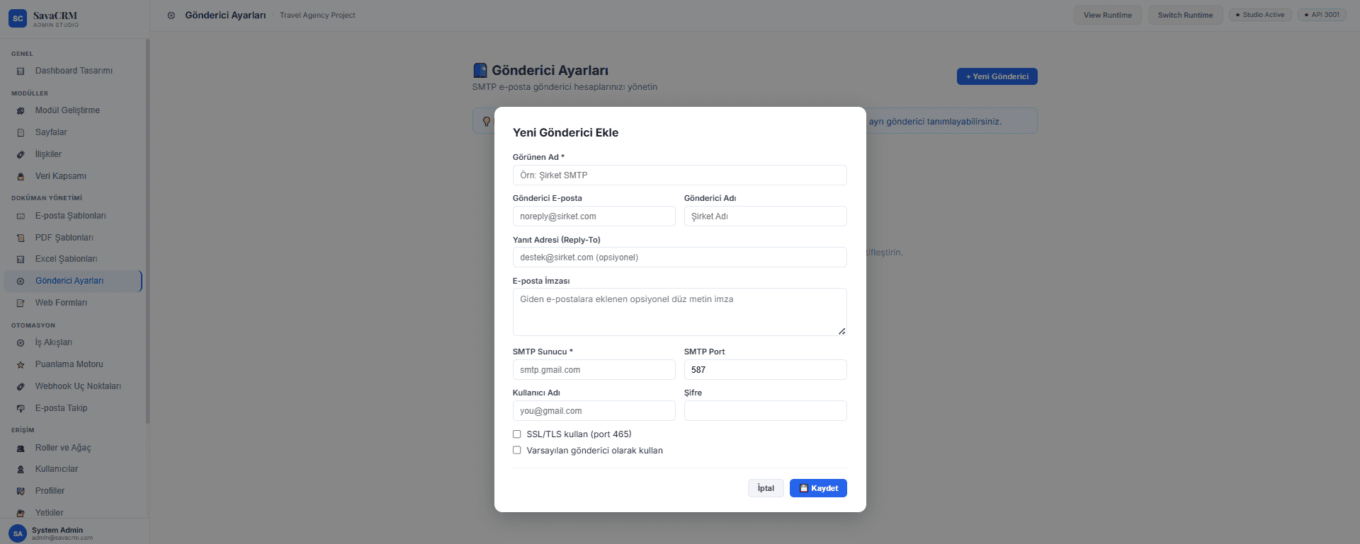 SAVA ERP — SMTP Gönderici